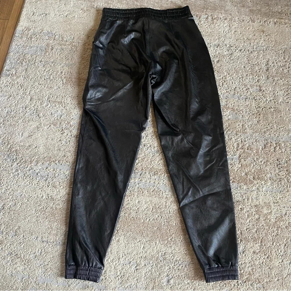 Spanx Leather Like Jogger Pants Brown cuffed Ankle Faux Leather Pull On: Small